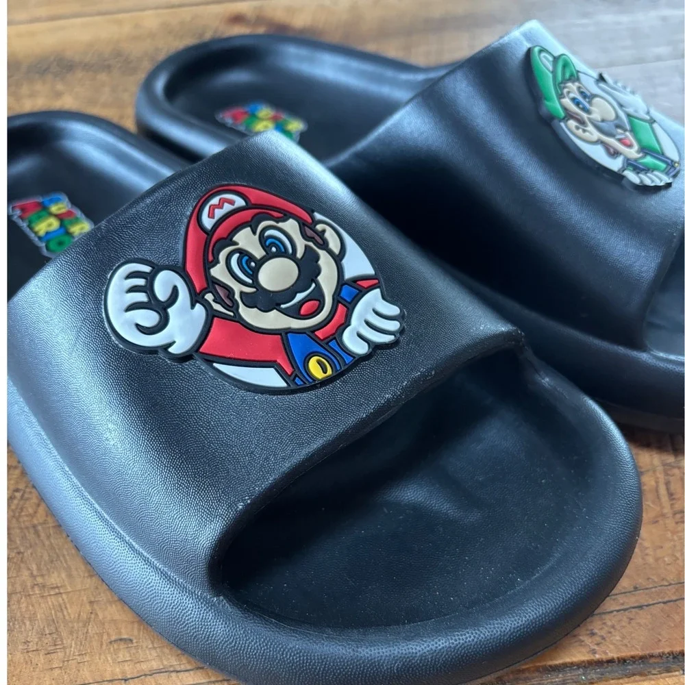 Super Mario Nintendo Mario and Luigi Mens‎ Black Slides Sandals Size 9